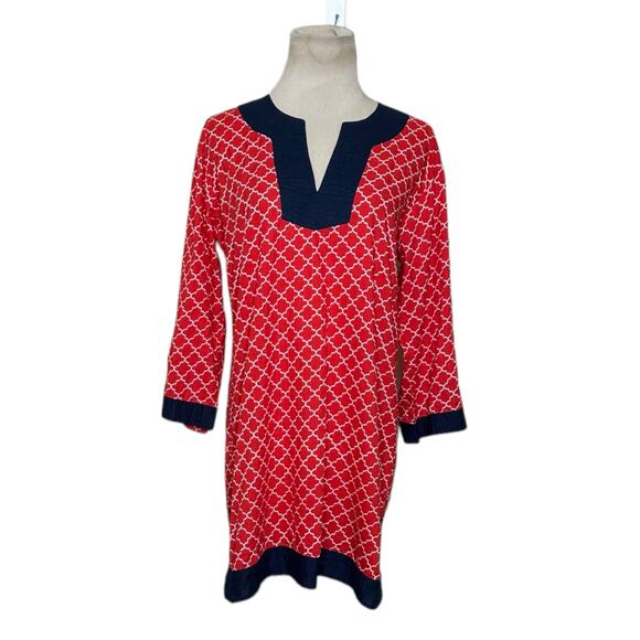 Top it Off red blue trim cotton 3/4 sleeves tunic top size small - Picture 7 of 13